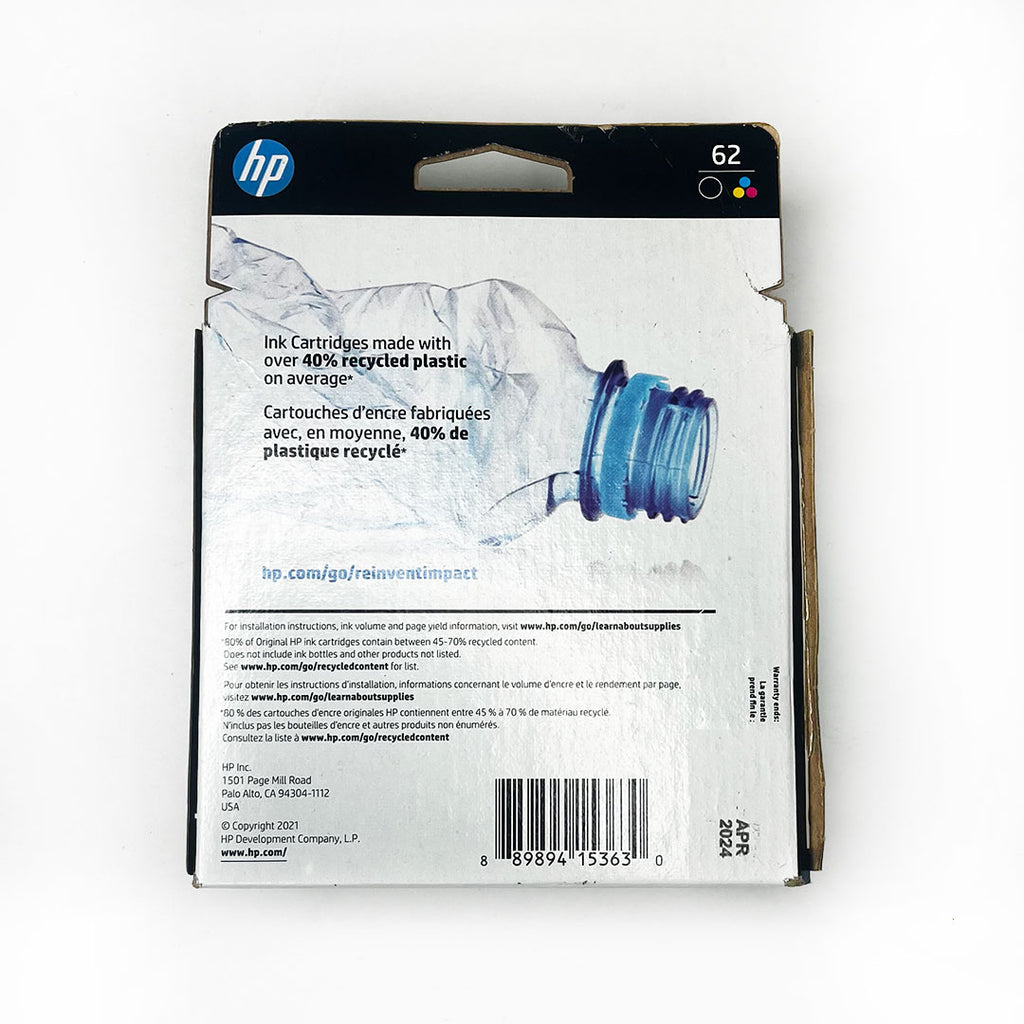 HP 62 Black Tri-color Ink Cartridges 2-pack N9H64FN