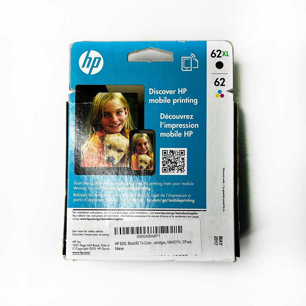 HP 62XL/62 Black High Yield and Tricolor Ink Cartridge Combo Pack N9H67FN
