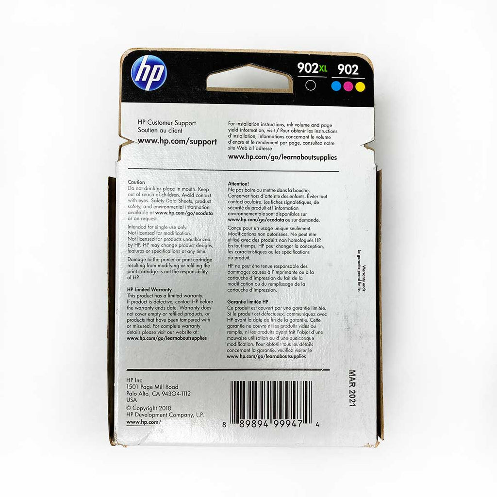HP 902XL/902 Black High Yield Cyan/Magenta/Yellow Standard Yield Ink Cartridge 4 Pack T0A39AN#140