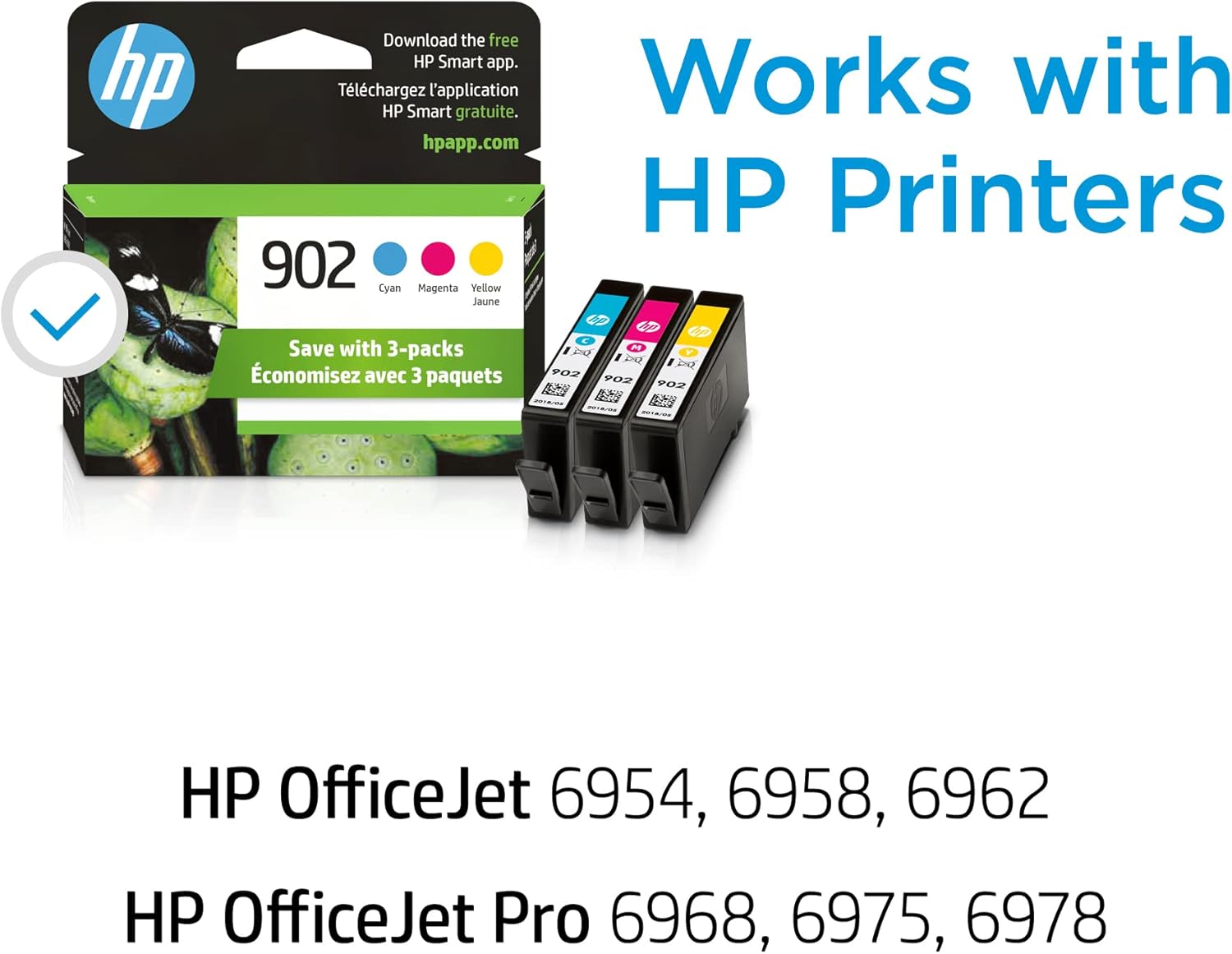 HP 902 Cyan Magenta Yellow Ink Cartridges 3-pack T0A38AN