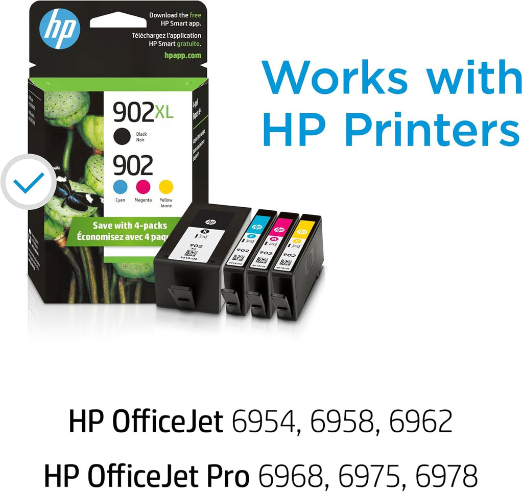 HP 902XL/902 Black High Yield Cyan/Magenta/Yellow Standard Yield Ink Cartridge 4 Pack T0A39AN#140