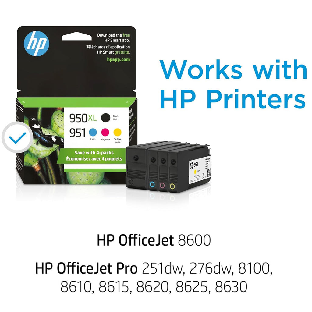 HP Original 951 Cyan Magenta Yellow 950XL Black Ink Cartridges 4-Pack C2P01FN